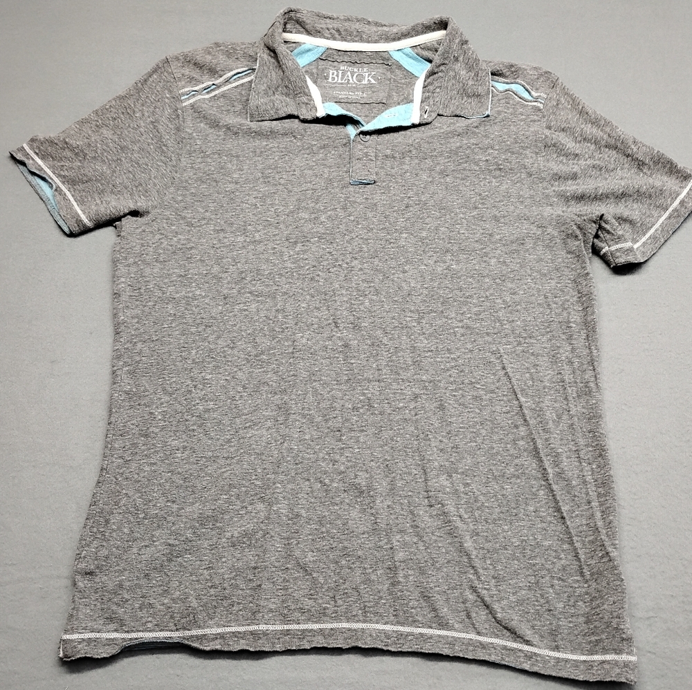 Buckle Black Gray Polo Shirt with Blue Accents